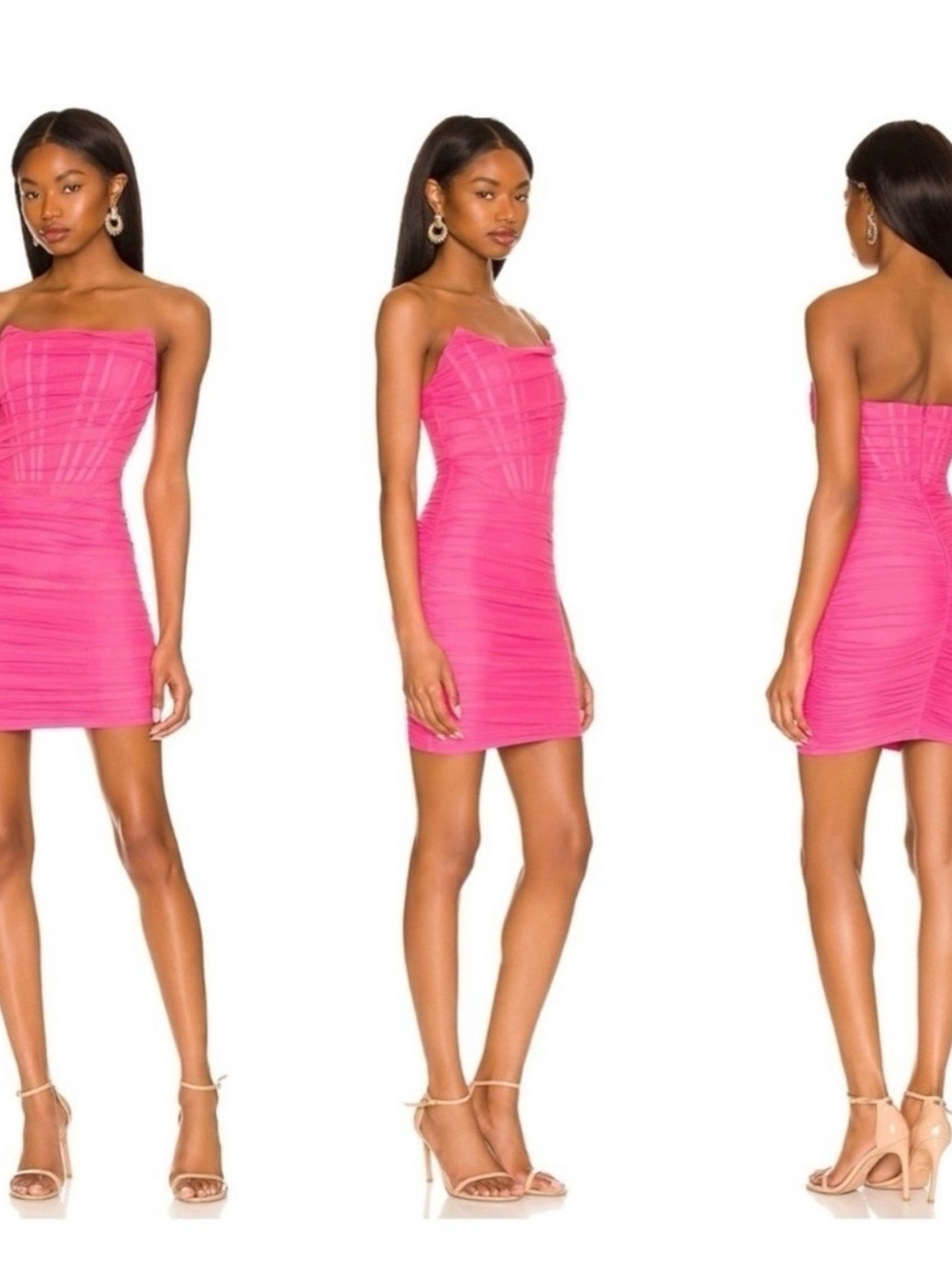 superdown Strapless Ruched Mini Dress in Bright Pink